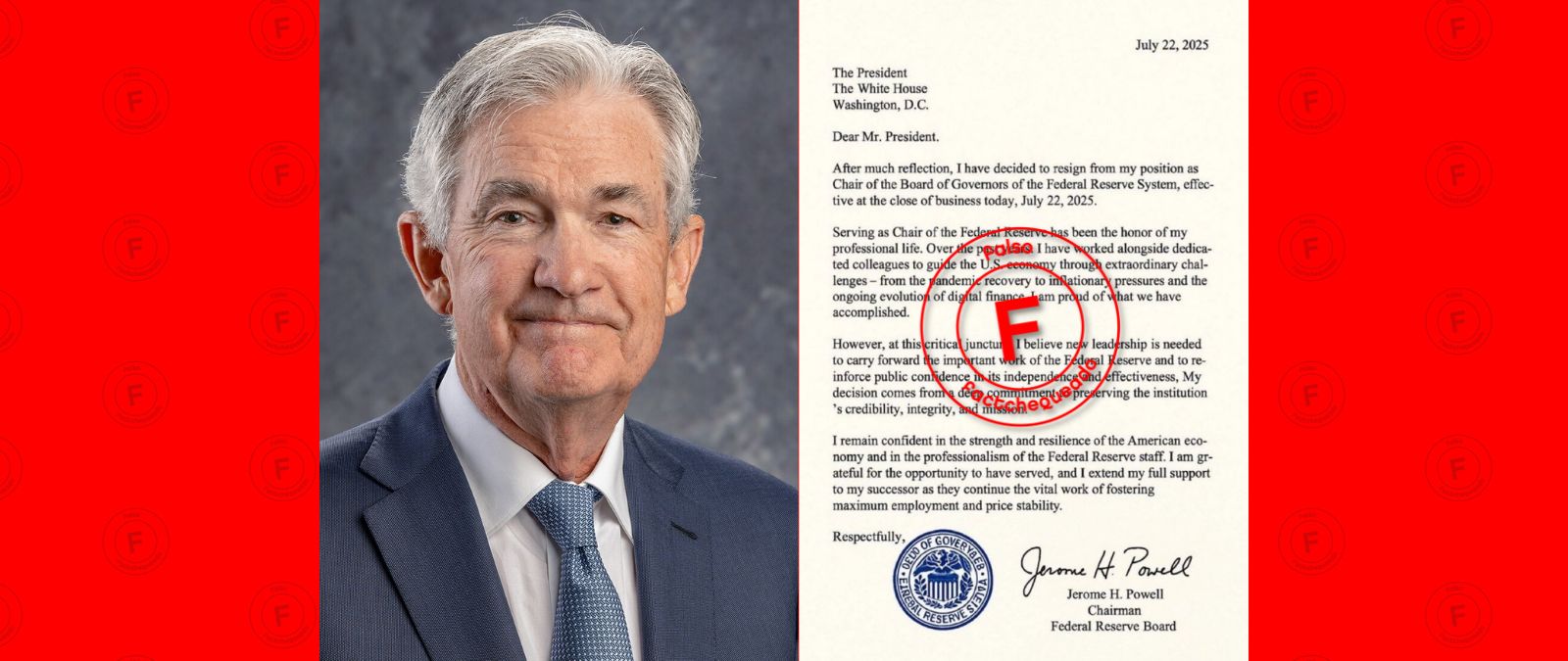 No, esta carta de renuncia supuestamente de Jerome Powell, presidente de la Reserva Federal, no es real: fue generada con IA