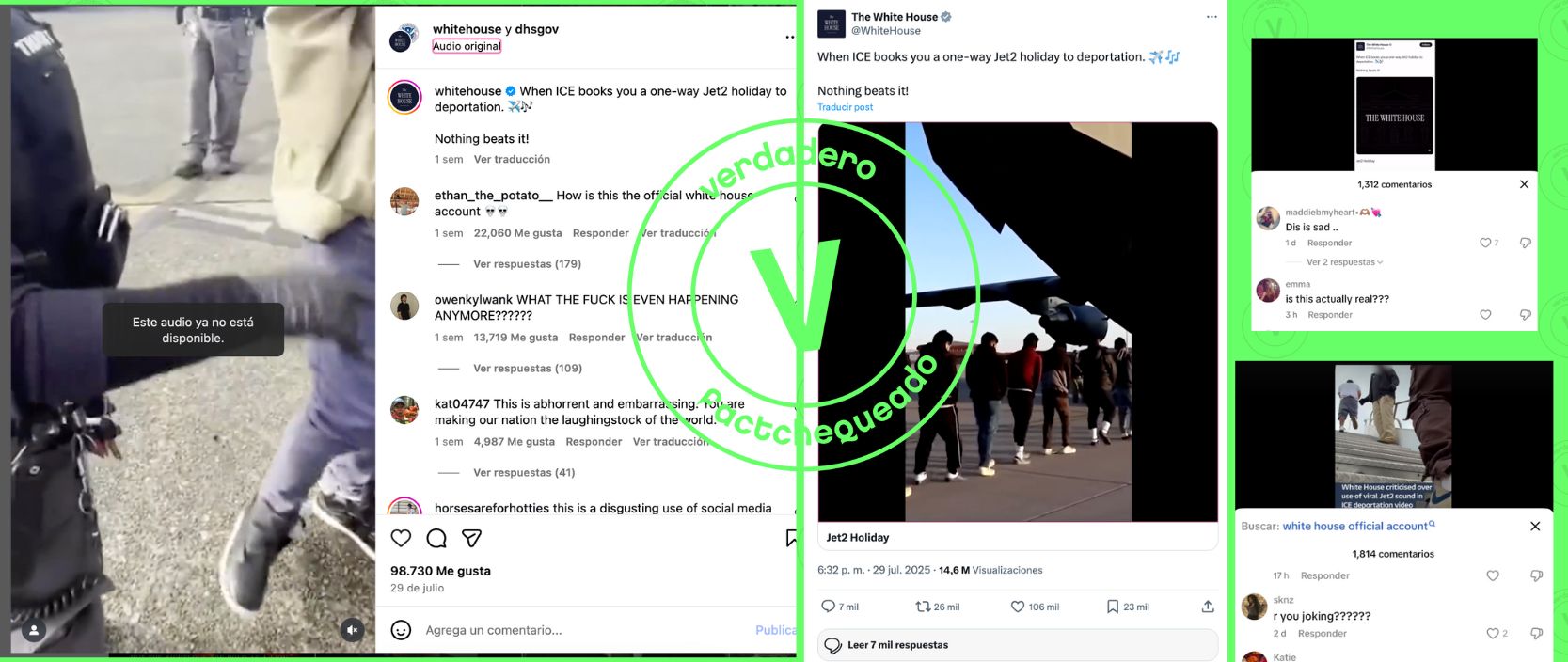 Sí, el gobierno usó un audio publicitario que promueve viajes para mostrar deportaciones