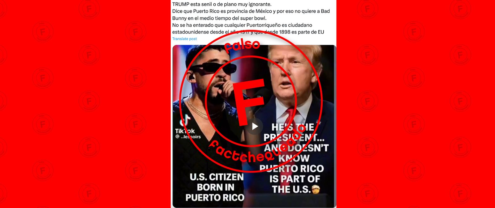 No, Trump no dijo que Bad Bunny era de la “provincia mexicana de Puerto Rico”: la voz es la de un comediante que lo imita