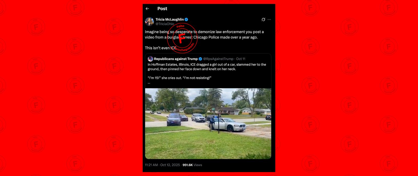 No, ese video no es de un arresto por robo en Chicago en 2024, como afirma el DHS, sino de una operación de ICE en Hoffman Estates