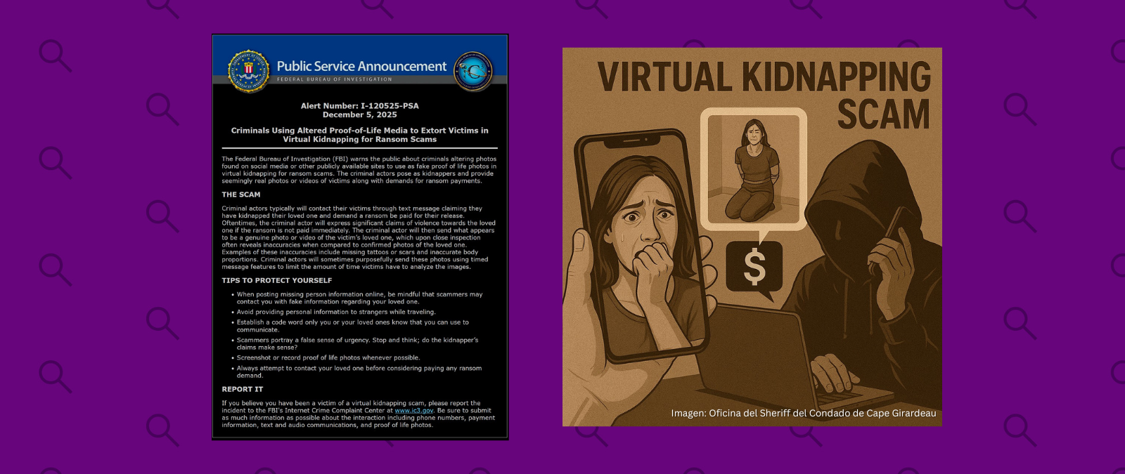 FBI advierte sobre uso de imágenes manipuladas en estafas de secuestro virtual