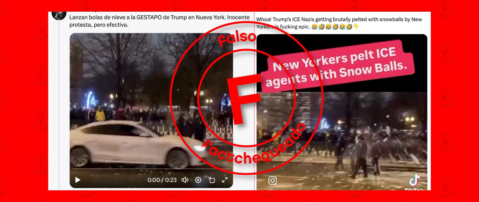 No, este video no muestra a un grupo de manifestantes en Nueva York lanzando bolas de nieve en contra de agentes de ICE: fue grabado en Rusia en 2021