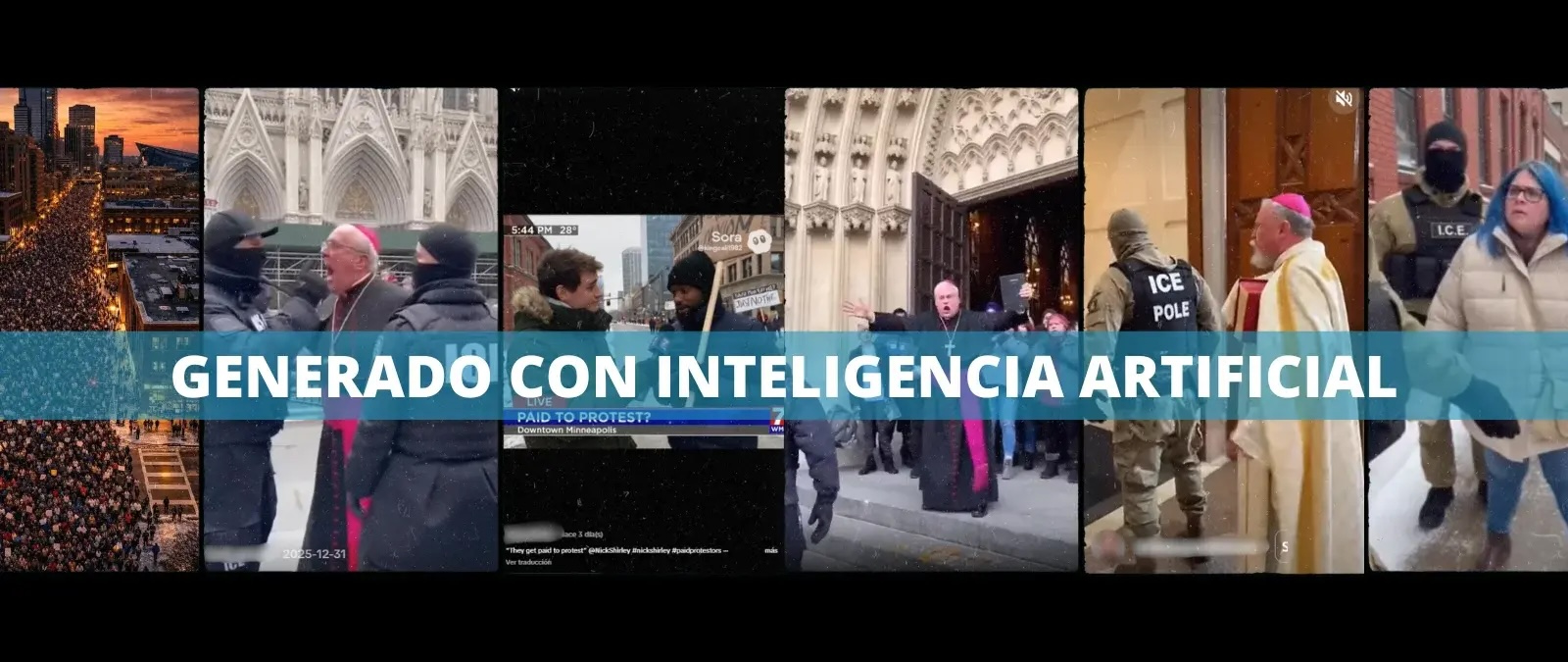 Desde sacerdotes peleando con agentes hasta manifestantes “pagados”: cómo se usa IA para desinformar sobre las protestas contra el ICE en EEUU