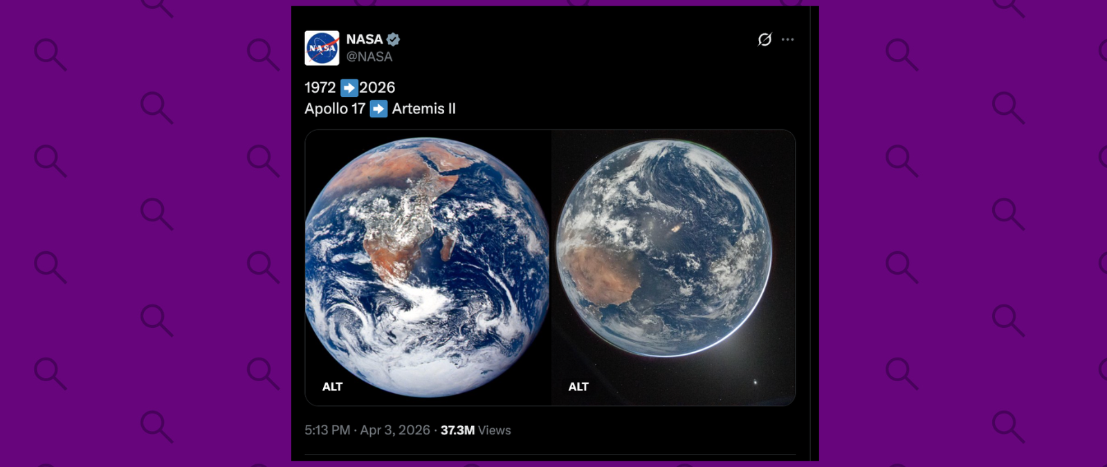 La imagen “más apagada” de la Tierra tomada por Artemis II no se debe al cambio climático: se debe a diferencias de iluminación y tecnología fotográfica, según la NASA