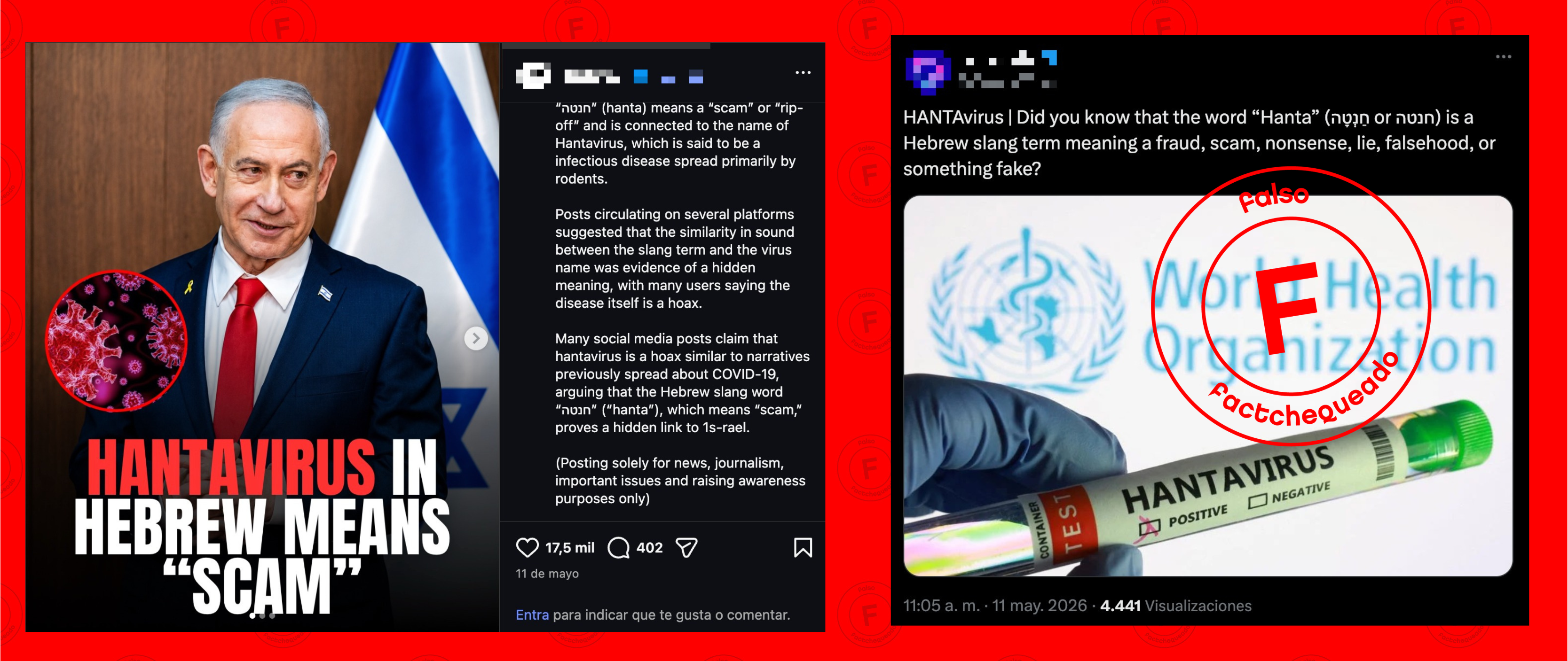 No, la palabra “hanta” no significa estafa en hebreo como se difunde en redes