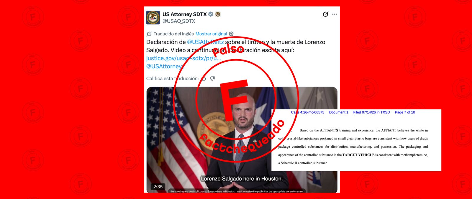 No, la sustancia blanca en la camioneta del inmigrante Lorenzo Salgado Araujo no era metanfetamina, como sugirió el FBI: una prueba de laboratorio dio negativo para drogas