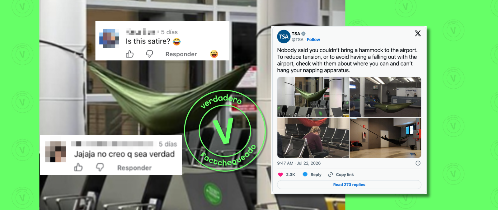 Sí, está permitido usar una hamaca en los aeropuertos de Estados Unidos, según la TSA