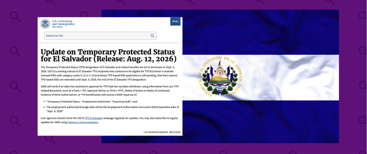USCIS extiende hasta el 9 de septiembre de 2026 la validez de permiso de trabajo de ciertos beneficiarios de TPS para El Salvador, fecha en la que expira el programa