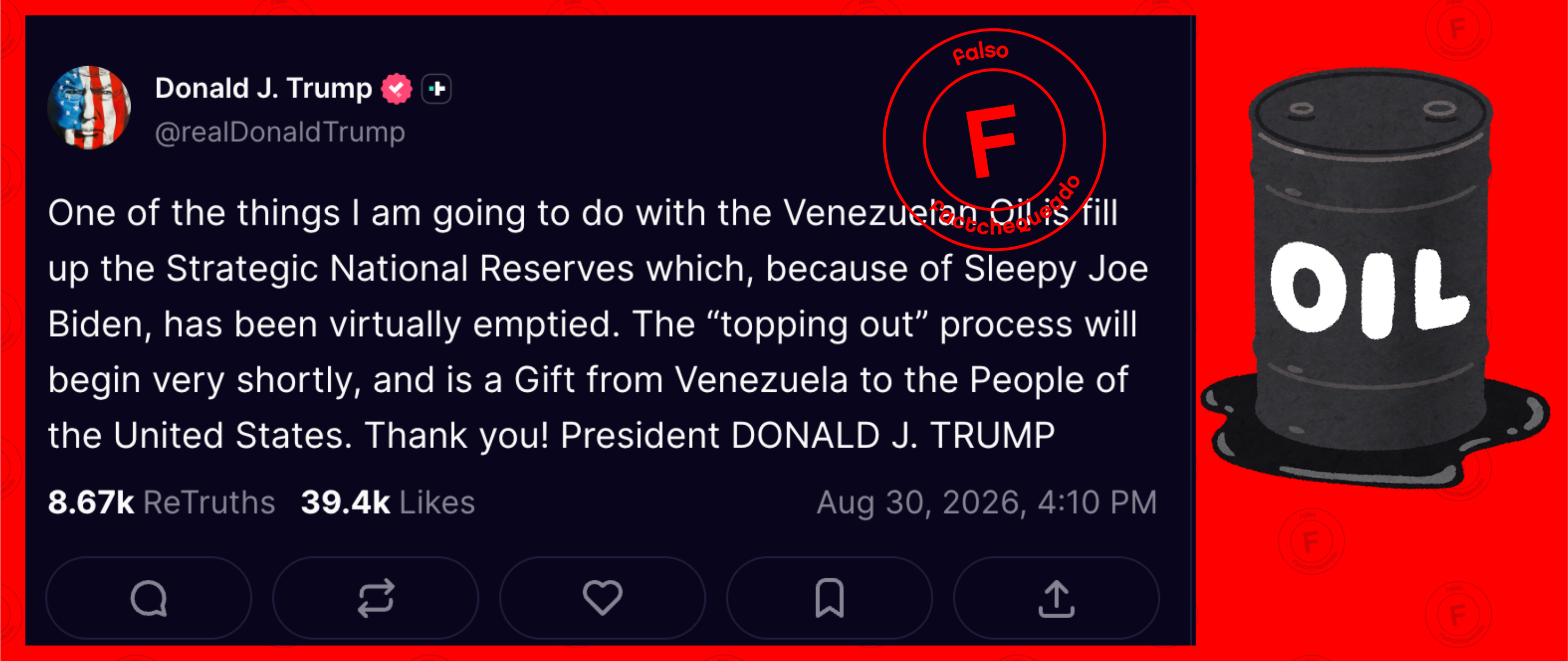 No, la reserva estratégica de petróleo no quedó “prácticamente vacía” durante el gobierno de Biden, como asegura Trump