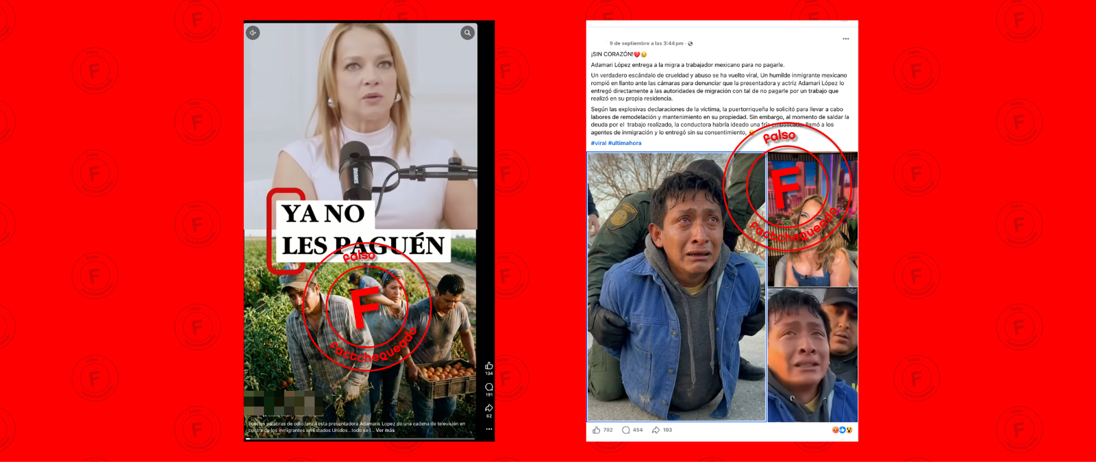 Circulan videos e imágenes generadas con IA que aseguran falsamente que Adamari López entregó a trabajadores inmigrantes para evitar pagarles y recomendó a otros hacer lo mismo