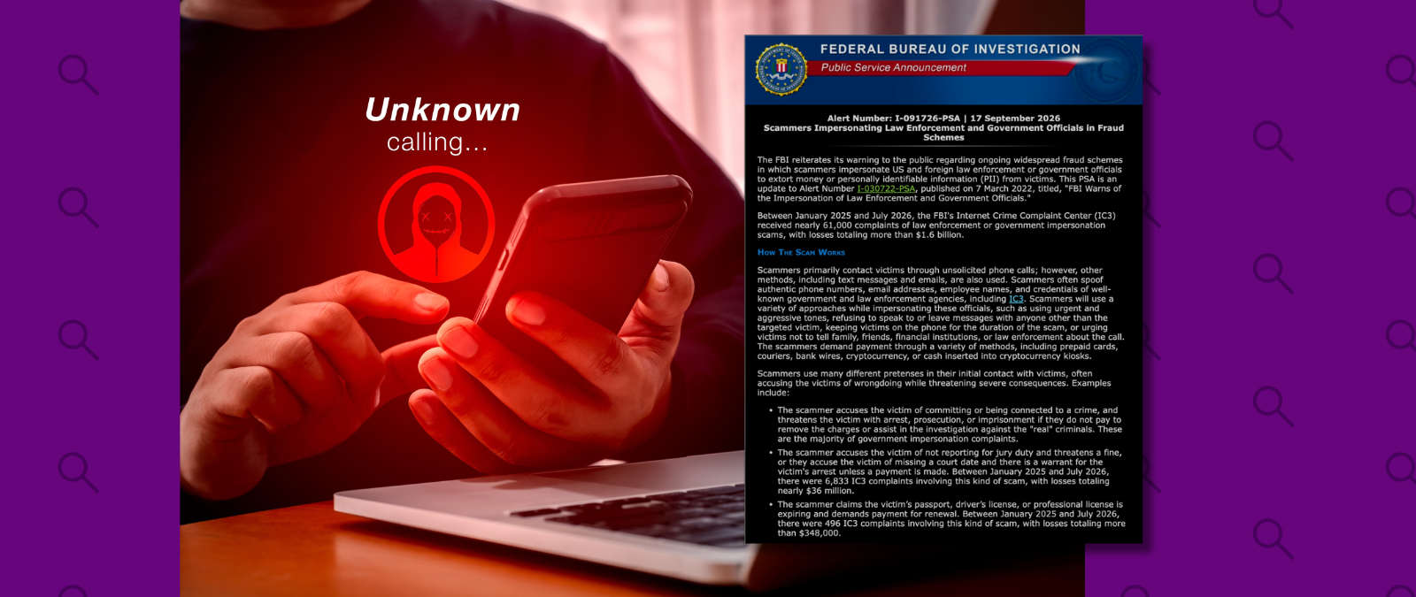Estafadores se hacen pasar por funcionarios gubernamentales o policiales, advierte el FBI