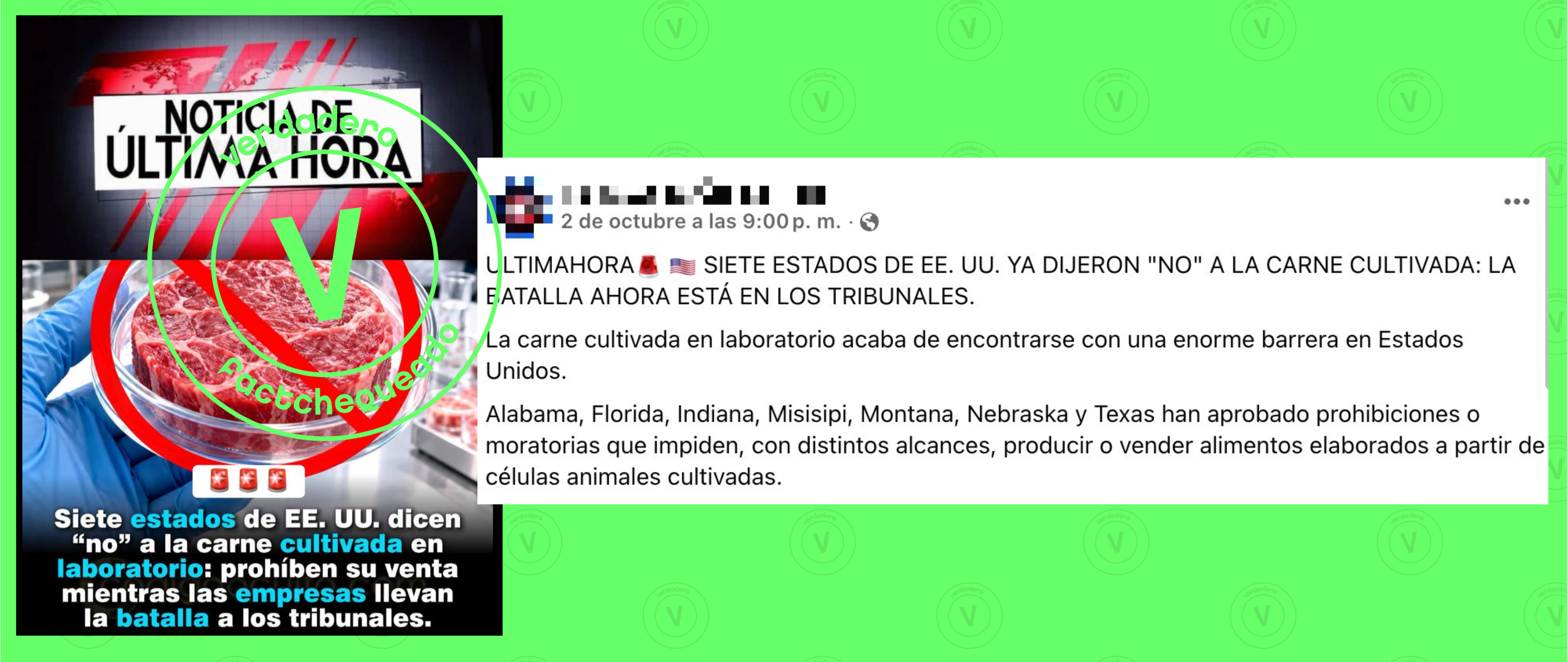 Sí, siete estados ya han prohibido la “carne cultivada en EE.UU.” como dice una publicación en Facebook (en realidad, son ocho y otro está a la espera de la aprobación en los tribunales)